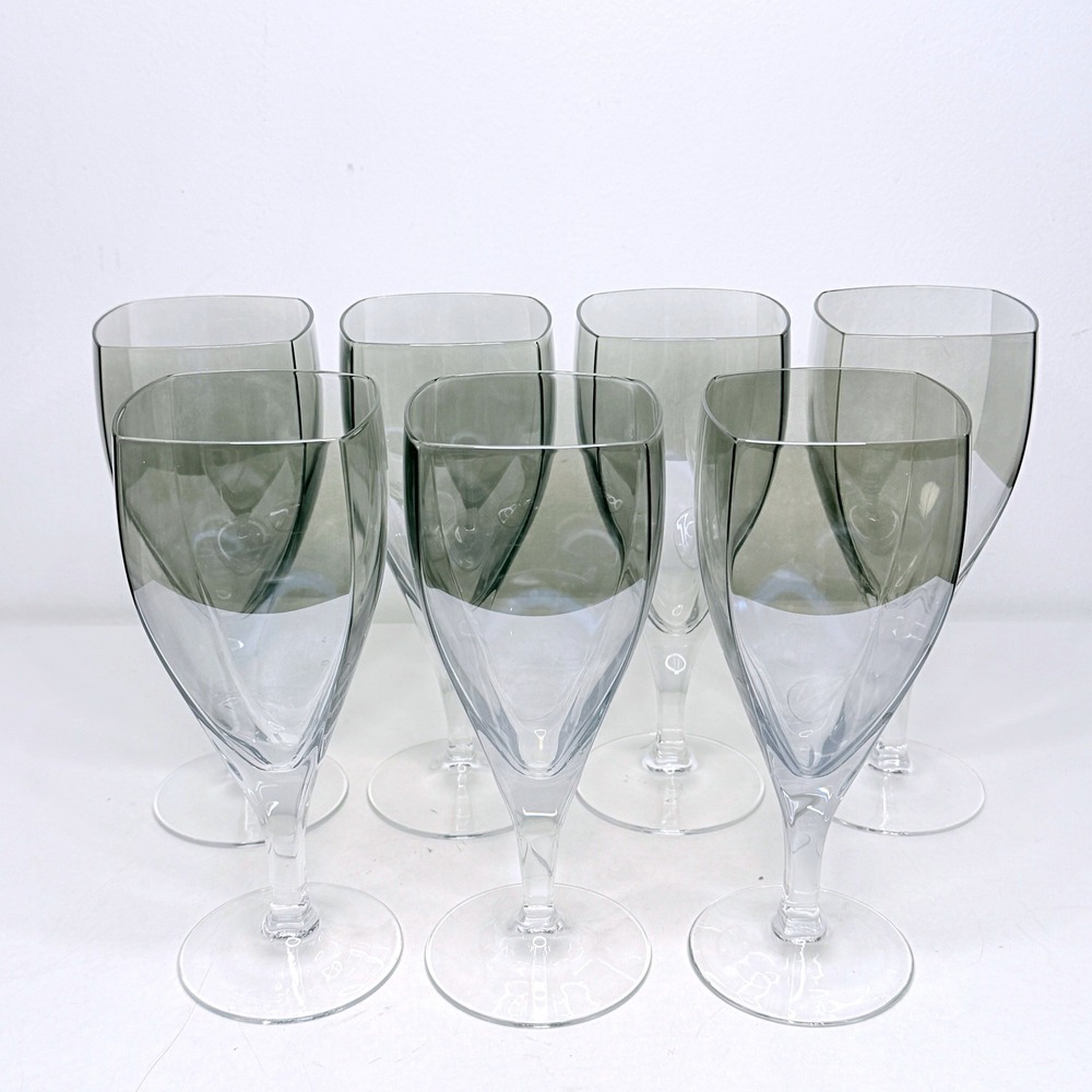 Mikasa Iced Tea Glasses Panache Platinum Smoke Gray Square 8.25" Stemware Set 7